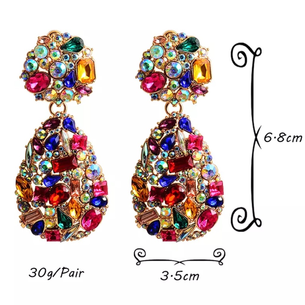 Colorful Iridescent Crystal Stud Drop Earrings - Picture 7 of 7